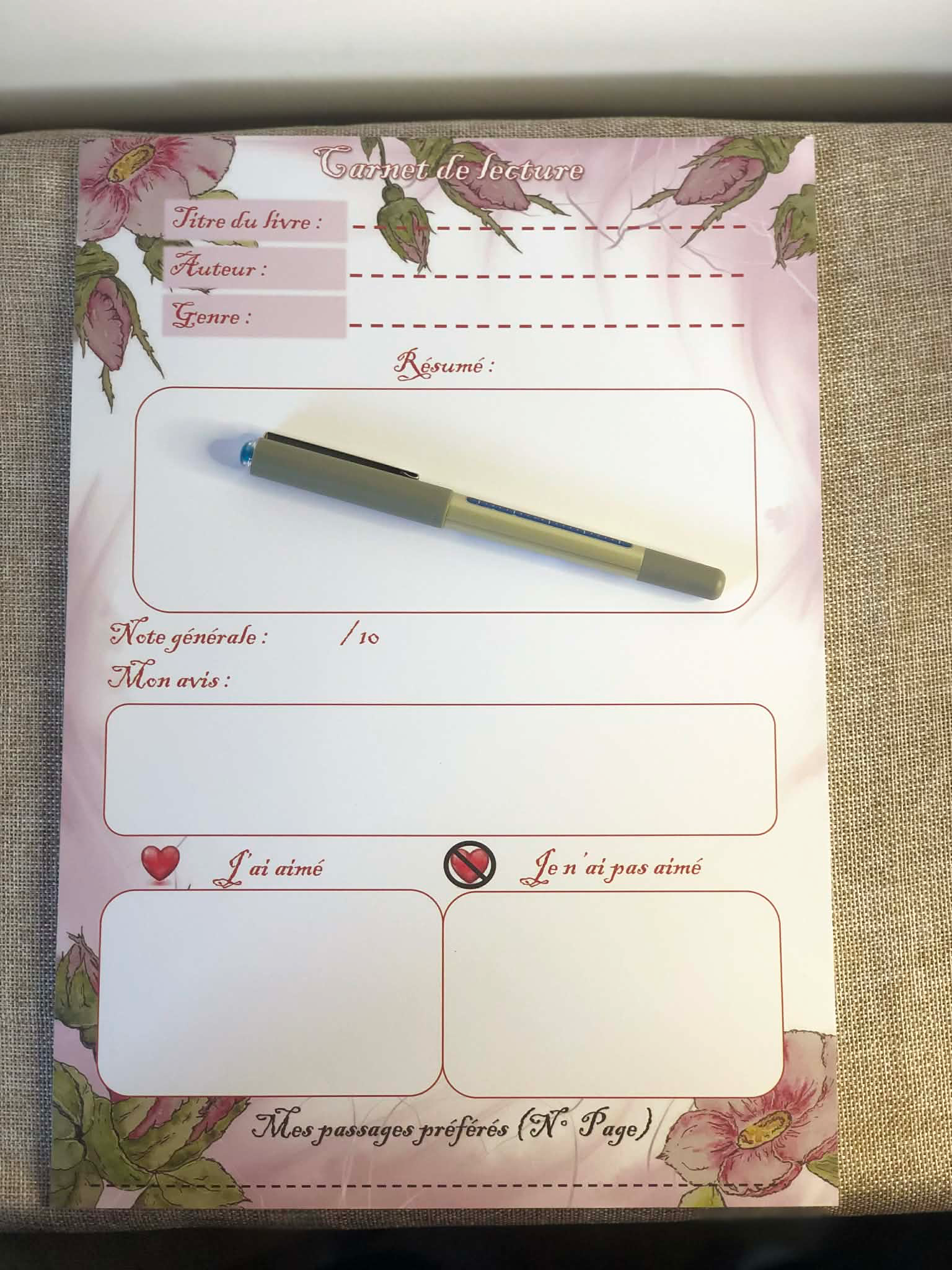 🌸 Carnet de lecture – Douceur florale