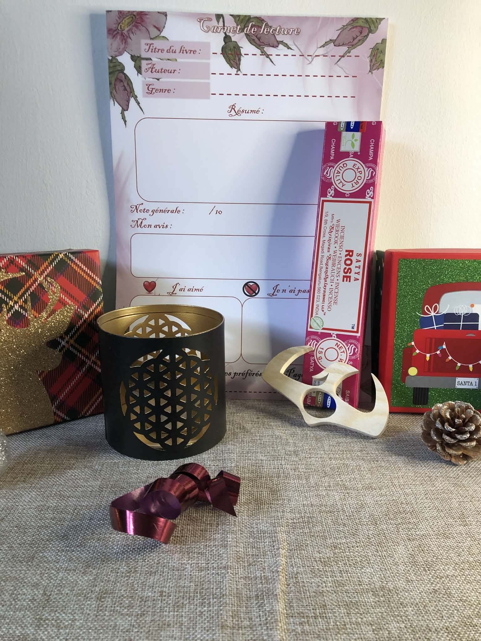 Coffret Lecture & Douceur : Carnet de lecture, Bougeoir, Encens à la rose & Bague de lecture