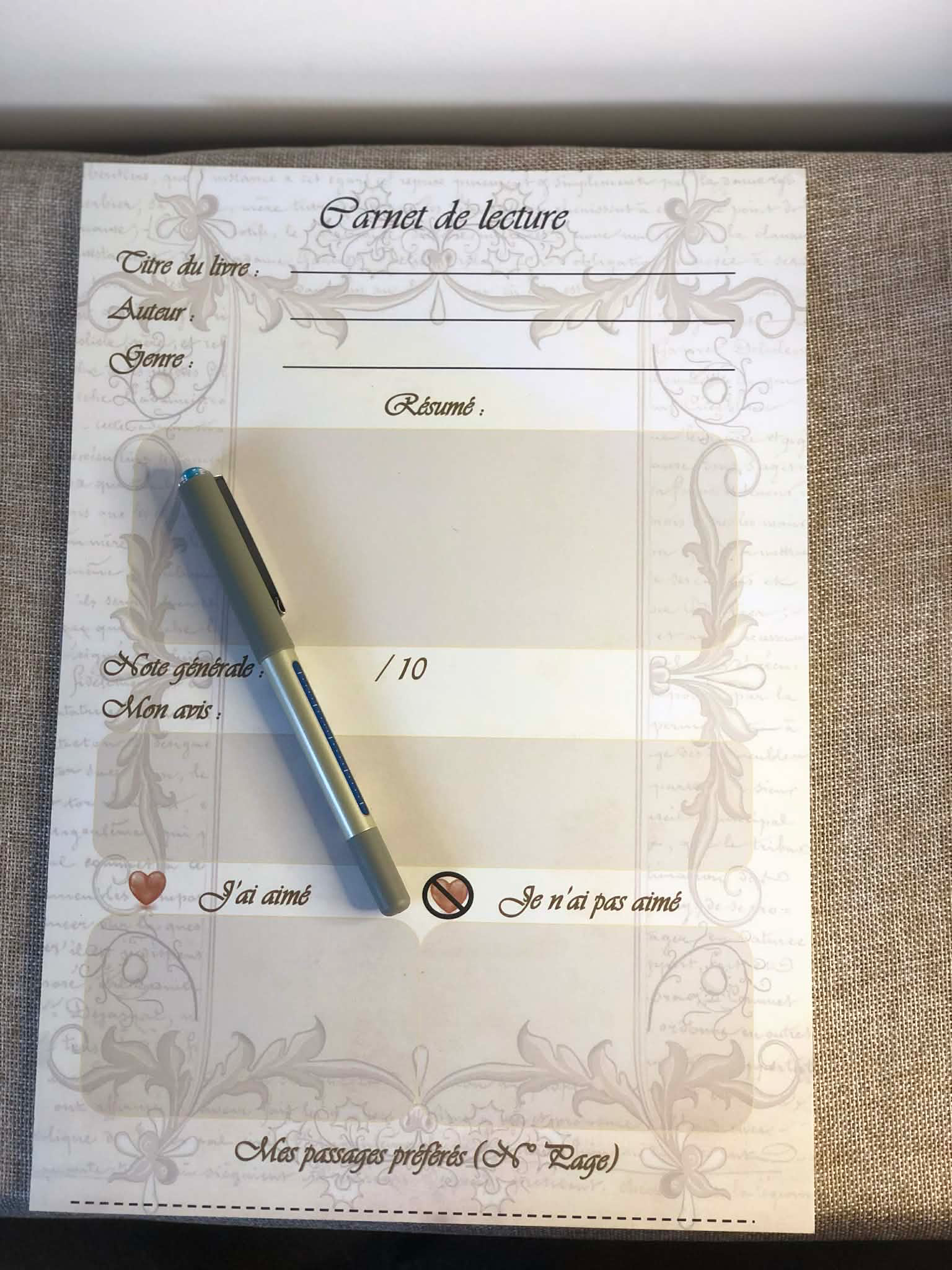 Carnet de lecture - Élégance intemporelle